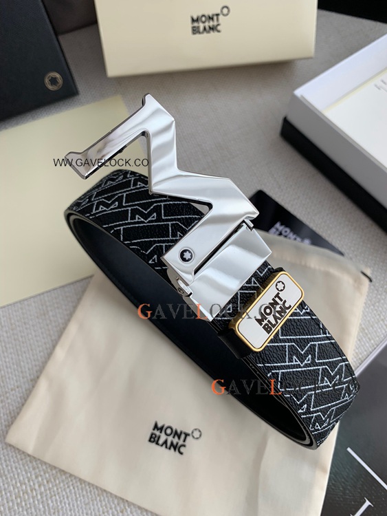 Clone Montblanc Printed belt Shiny 'M' Silver Buckle